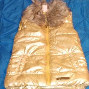 Gold Kids Puffer Vest with Faux Fur Collar